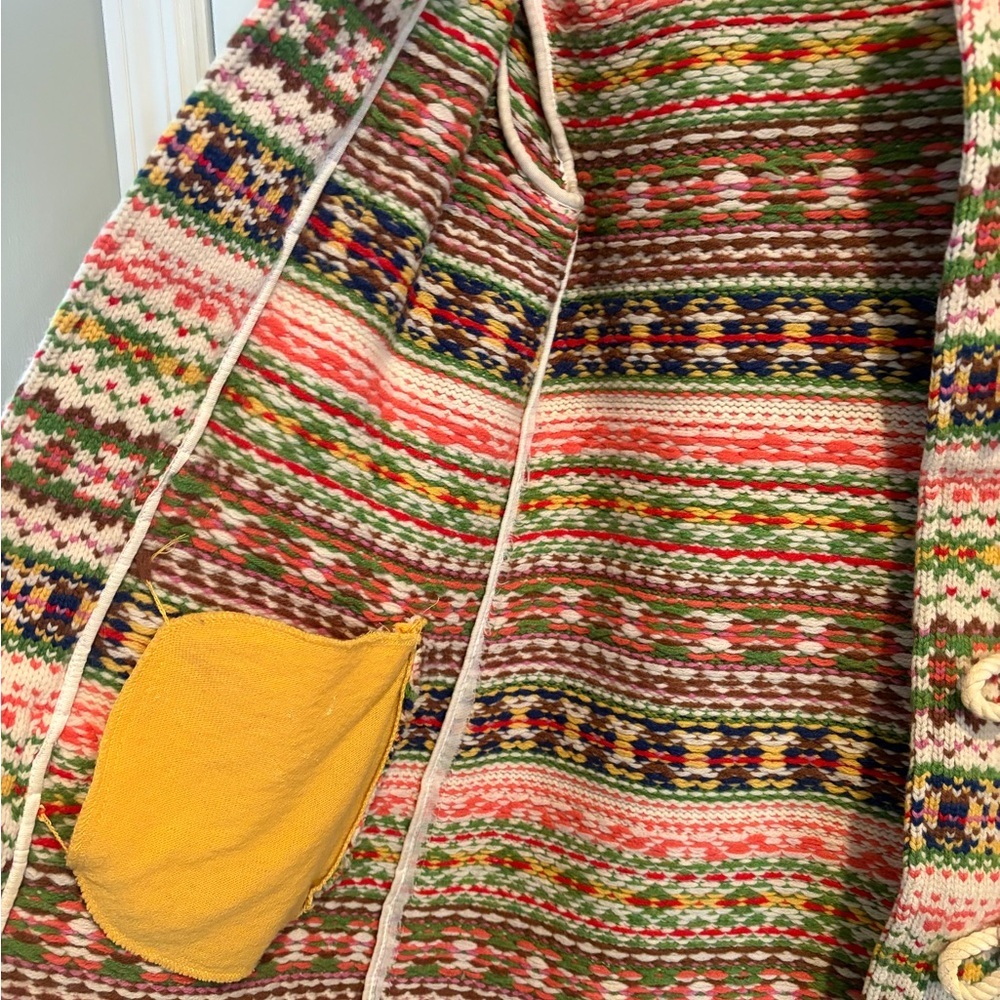 Anthropologie Vintage Sparrow 100% Lambs Wool Fair Isle Coat Women’s Small - Picture 12 of 13